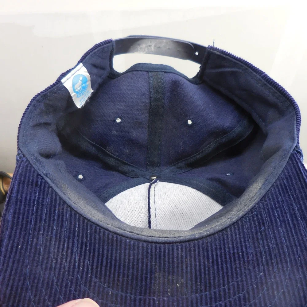 Vintage Ace Alaska Salmon Corduroy Snapback Hat Navy Blue Fish Rope Trucker OSFM